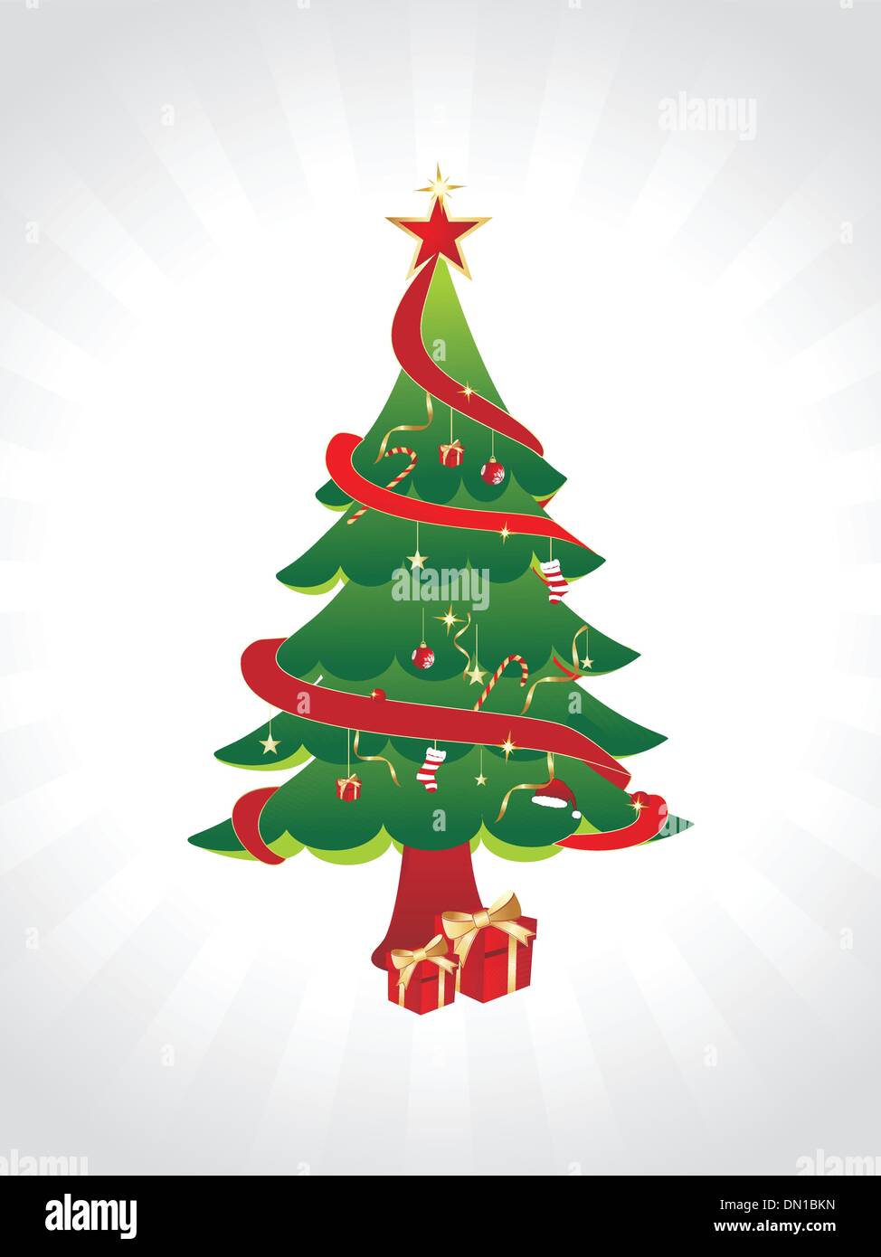 Tapete, geschmückter Weihnachtsbaum mit Ornamenten Stock Vektor