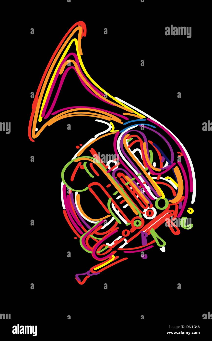 Französische Hupe. Silhouette von Musikinstrumenten. Vektorillustration  Stock-Vektorgrafik - Alamy