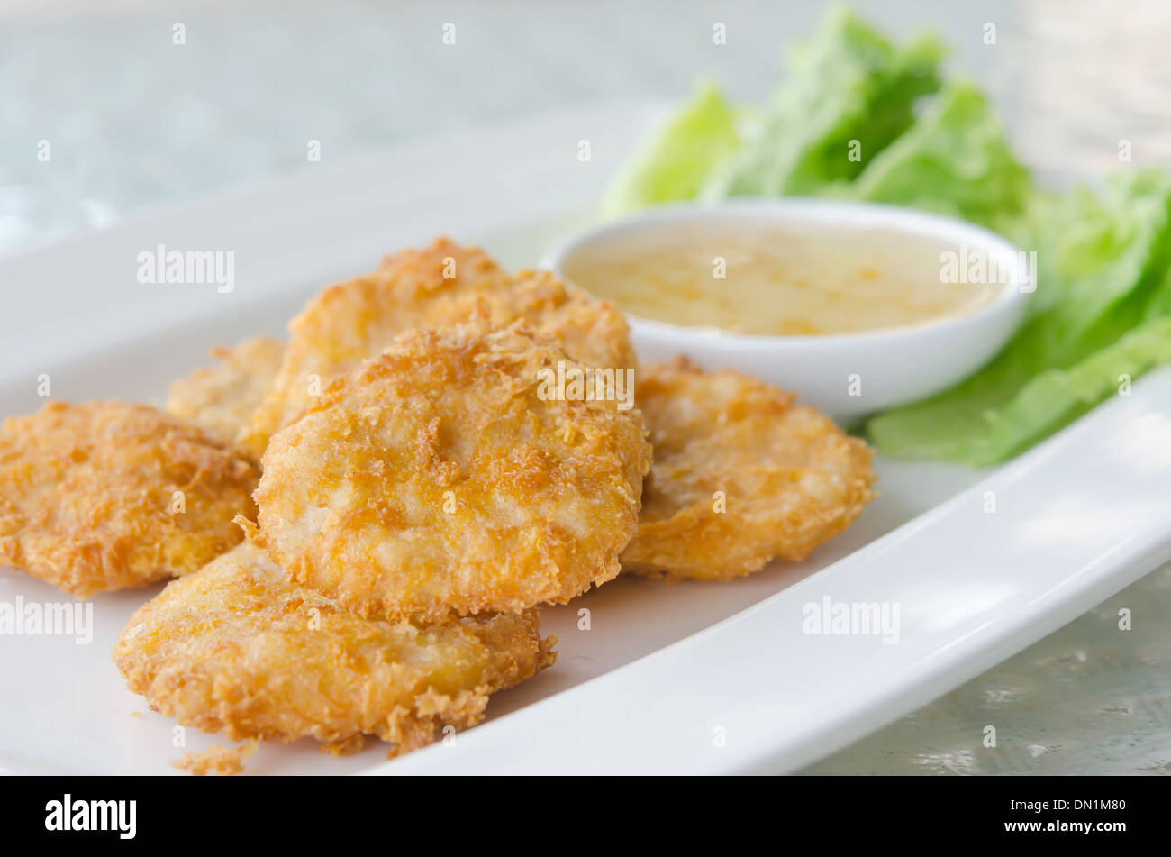 Thailändisches Essen gebratene Fischkuchen (Tod Mun Pla) Stockfoto