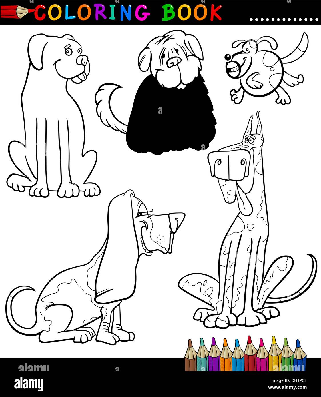 Comic-Hunde oder Welpen für Malbuch Stock Vektor