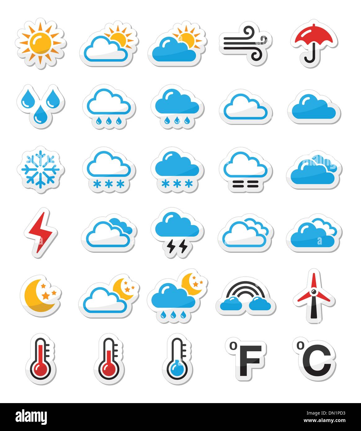 Wetter Symbole Satz als Etiketten - Vektor Stock-Vektorgrafik - Alamy