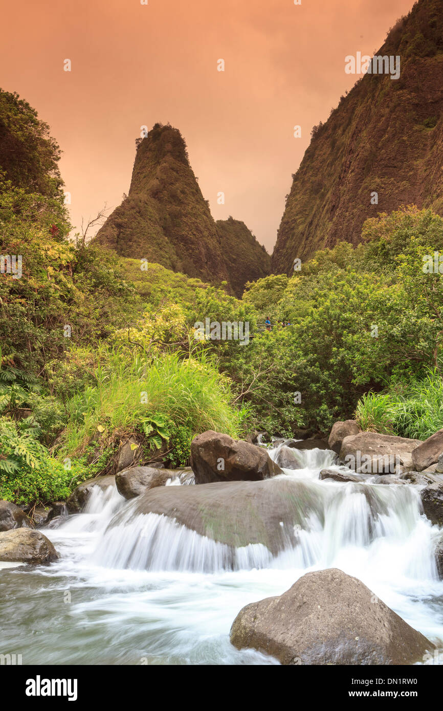 USA, Hawaii, Maui, Iao Valley State Park, Iao Needle Mountain Stockfoto