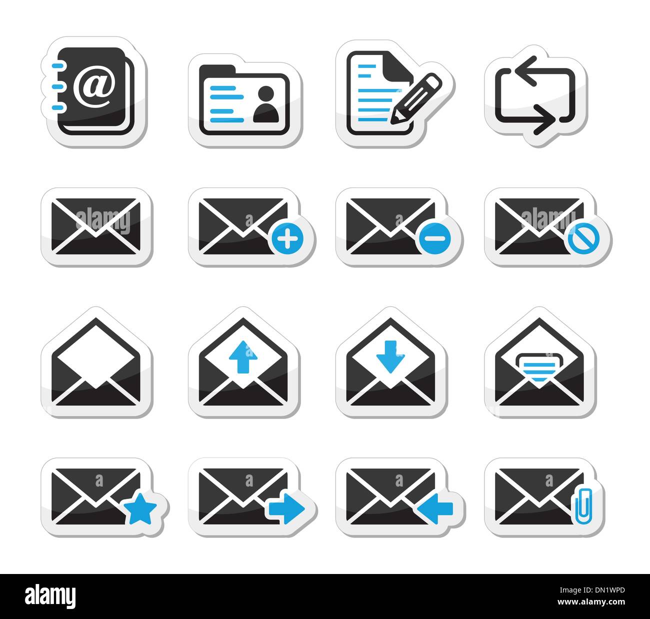 E-Mail-Postfach-Vektor-Icons festlegen als Beschriftungen Stock Vektor