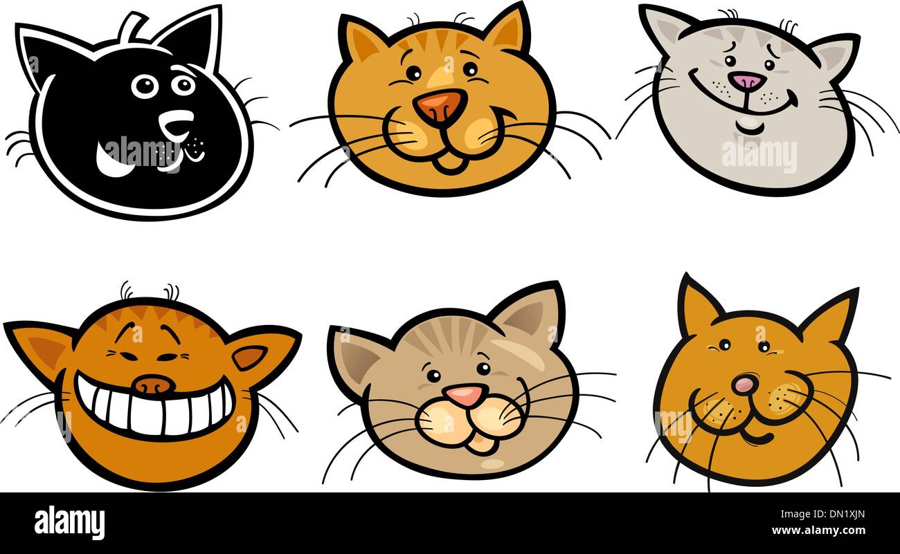 Cartoon-lustige Katzen-Köpfe-Satz Stock Vektor