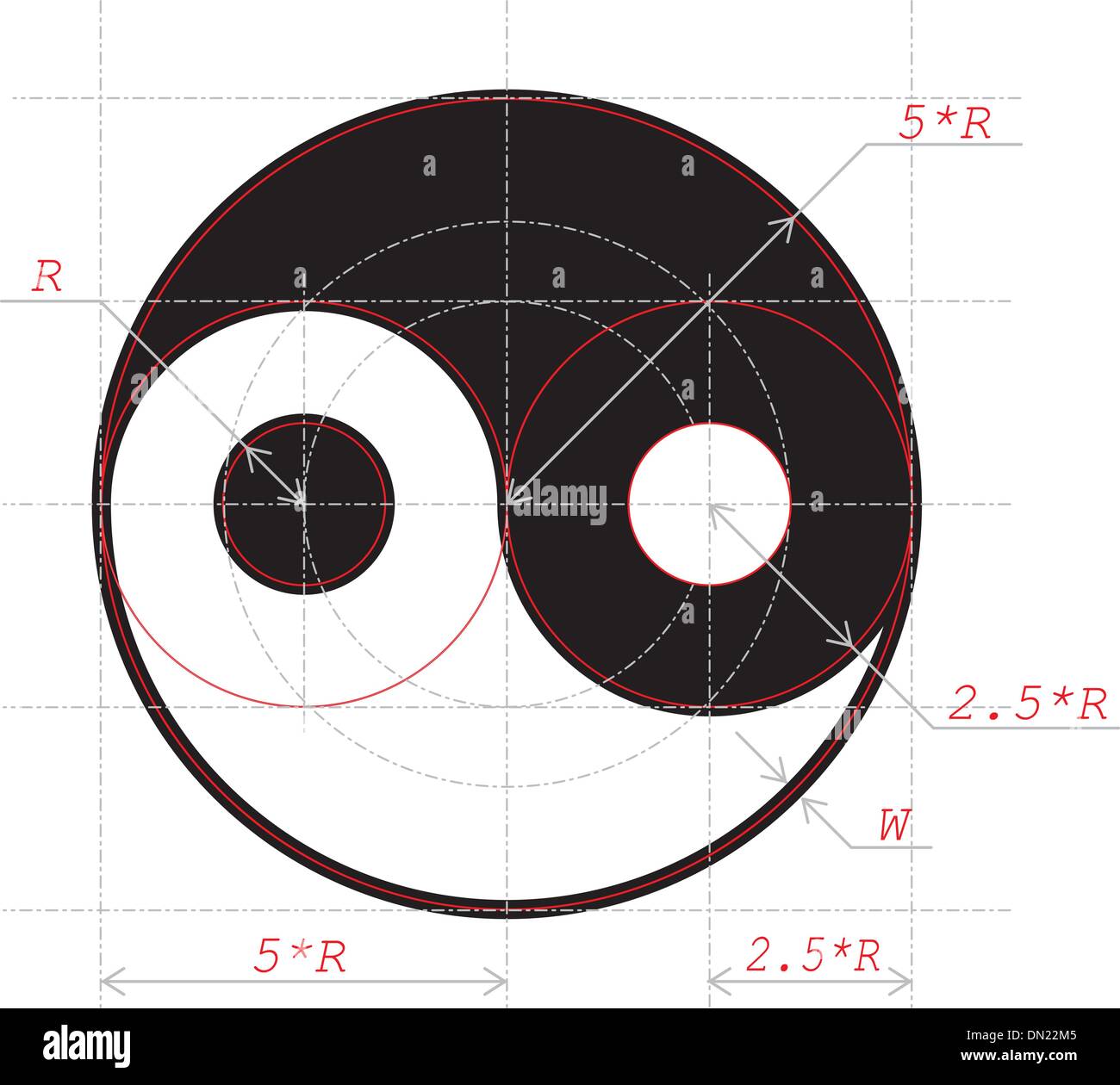 Regelung für die Zeichnung von Yin und Yang abstrakten symbol Stock Vektor