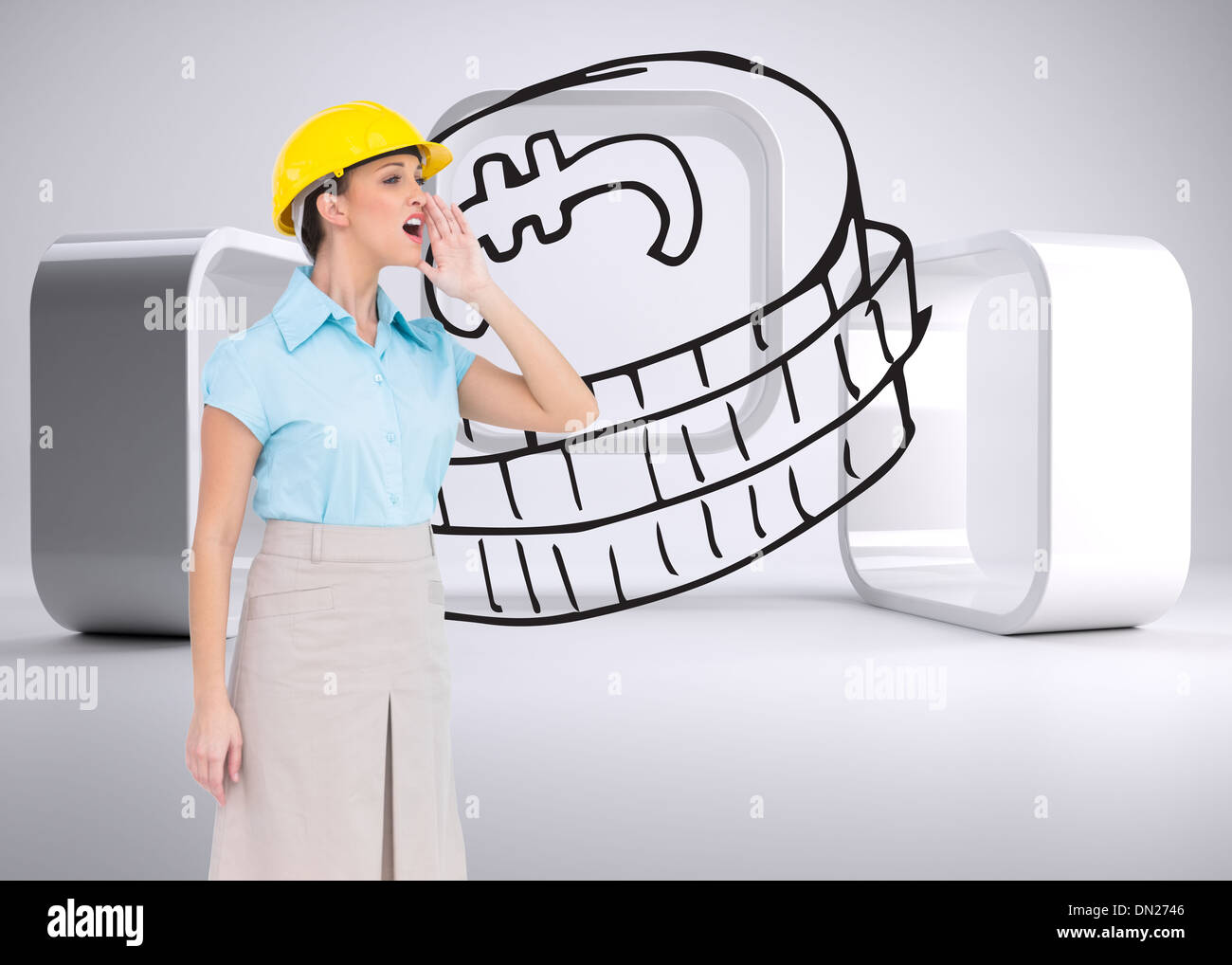 Zusammengesetztes Bild der attraktive Architekt schreien Stockfoto