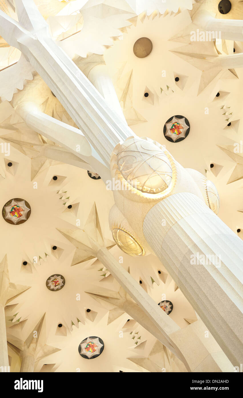 Interior of the Sagrada Familia Temple by Antoni Gaudi. Barcelona, Spain. Stockfoto