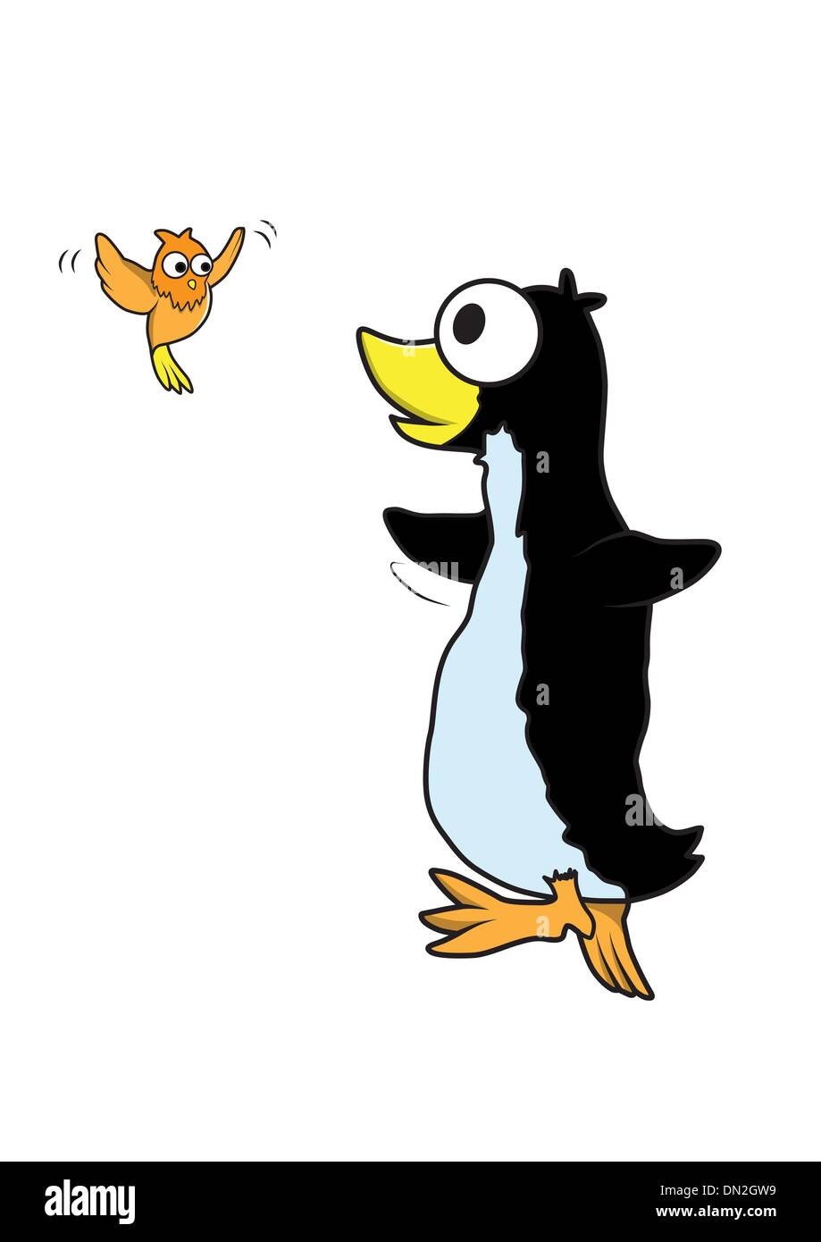 Pengiun und Vogel-cartoon Stock Vektor