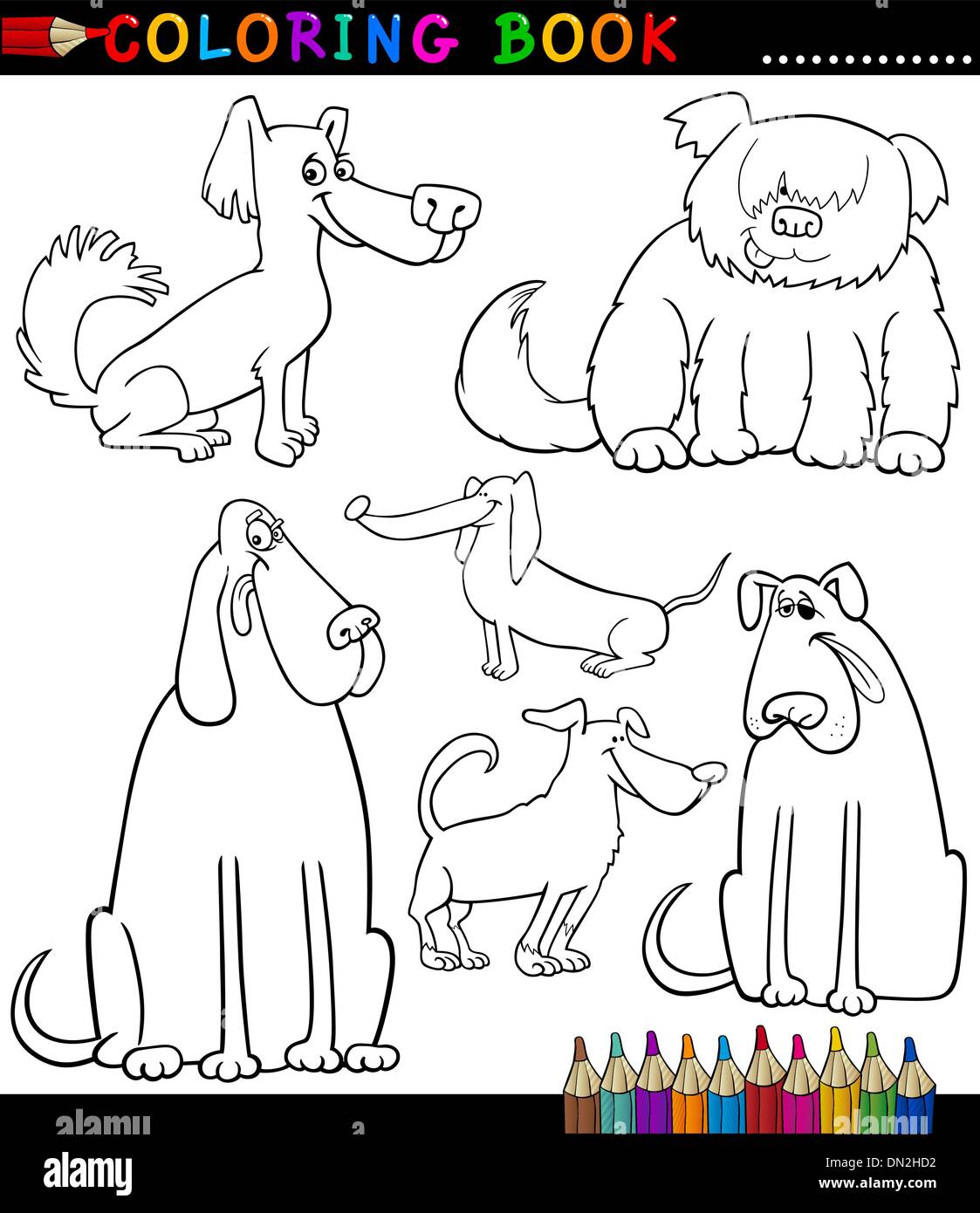 Comic-Hunde oder Welpen für Malbuch Stock Vektor