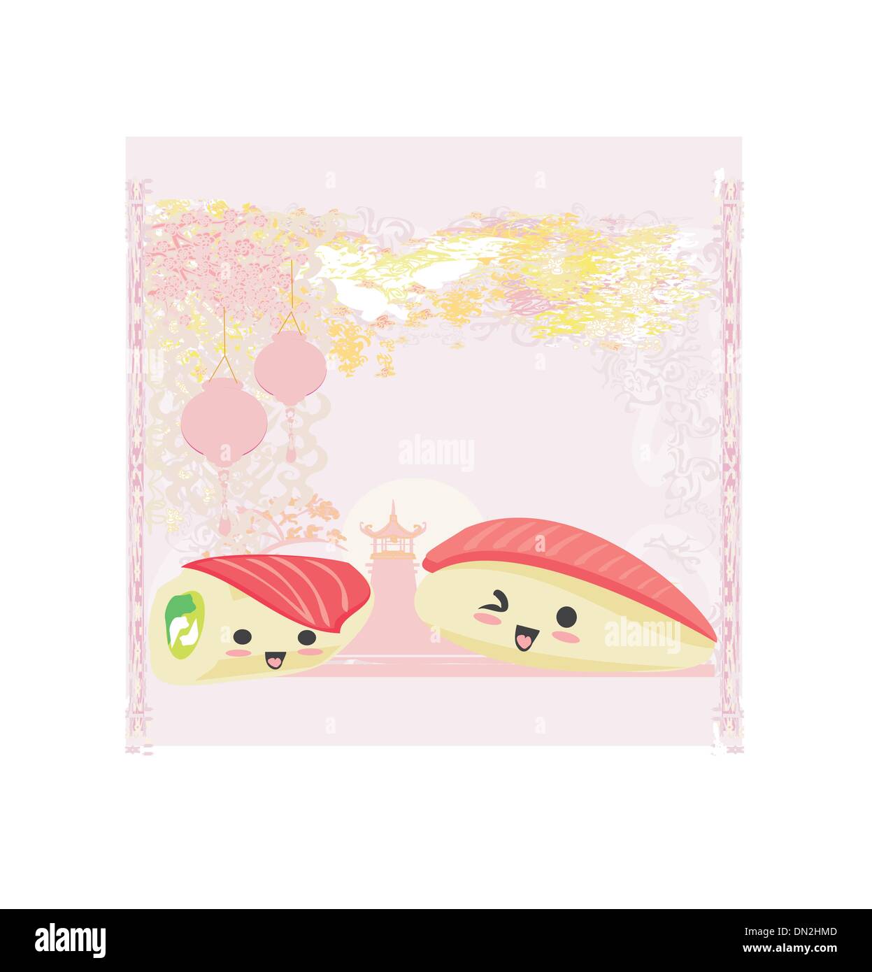 süße Sushi Cartoon Illustration - Vektor Karte Stock-Vektorgrafik - Alamy