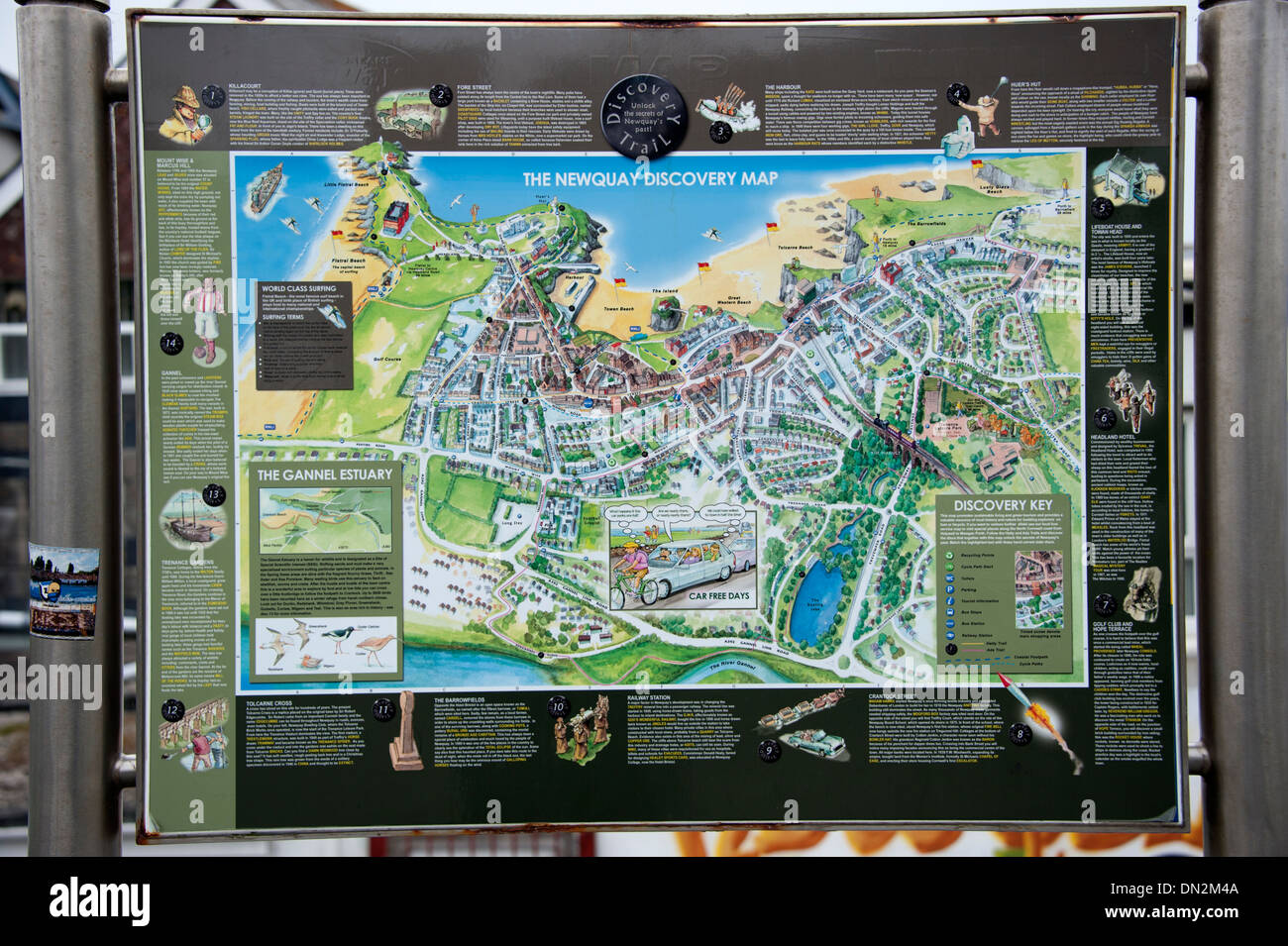 Tourist-Information Map Newquay Cornwall Stockfoto