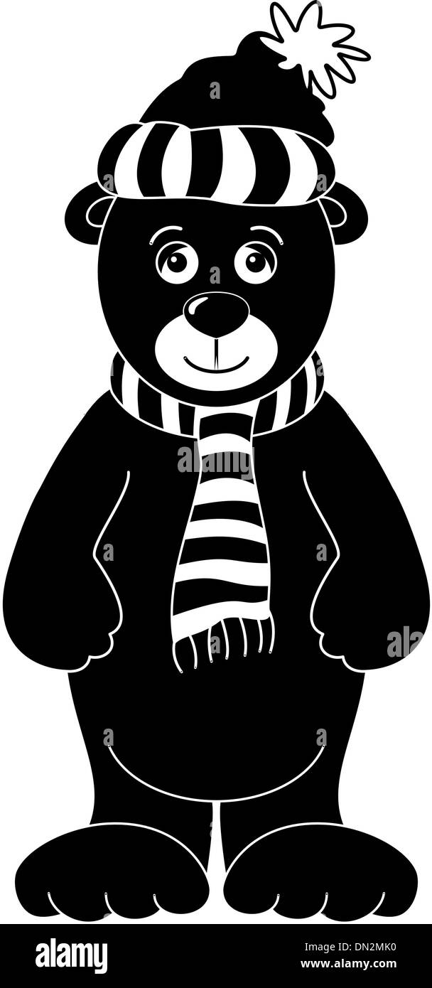Teddy in Mütze und Schal, silhouette Stock Vektor