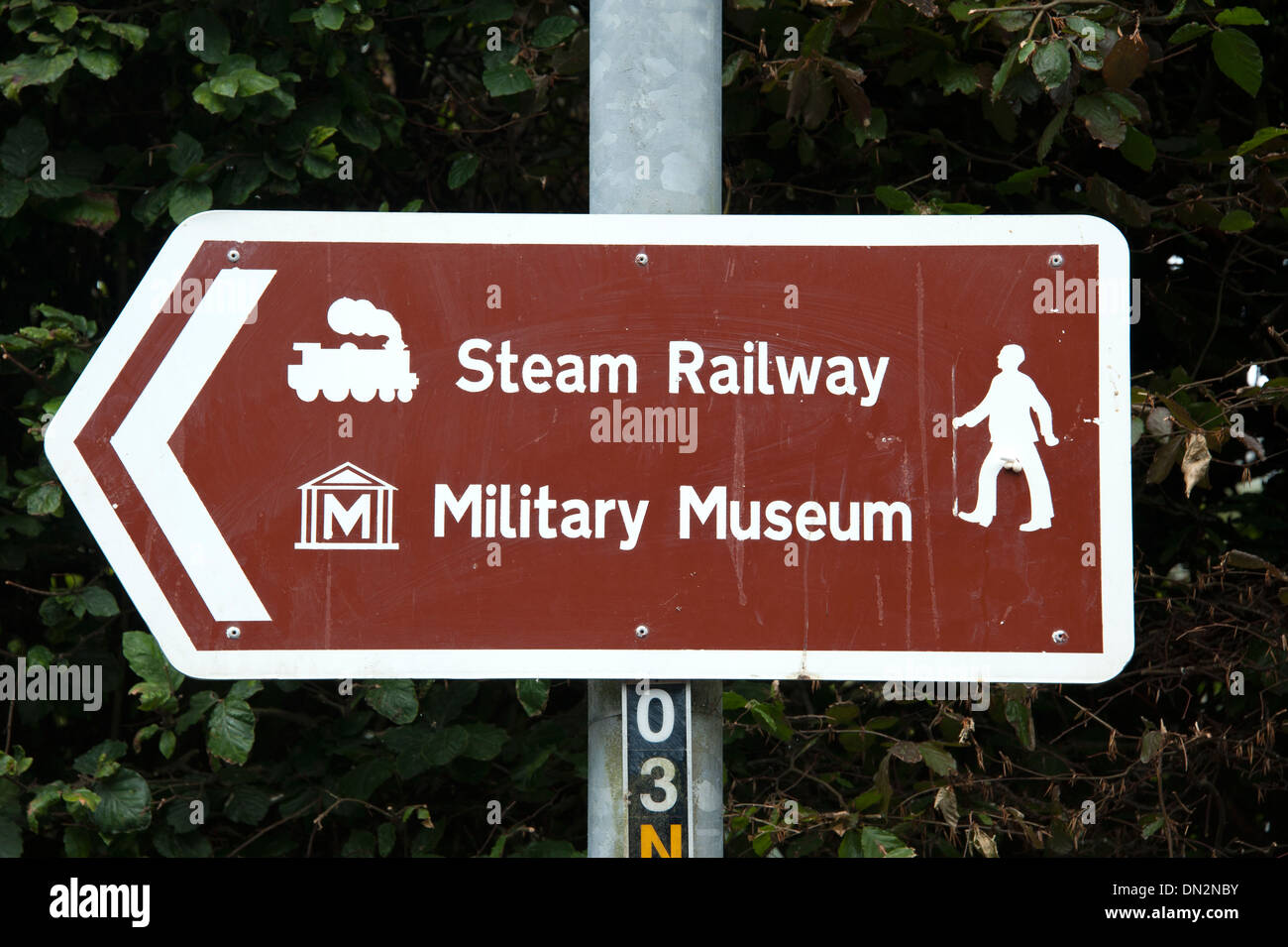 Militärmuseum Steam Railway Heritage Zeichen Wanderweg Stockfoto
