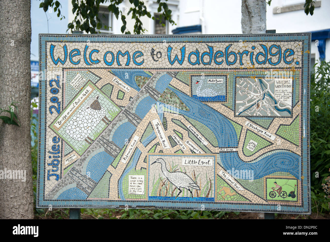 Willkommen bei Wadebridge Stadt Karte Zeichen Cornwall Stockfoto