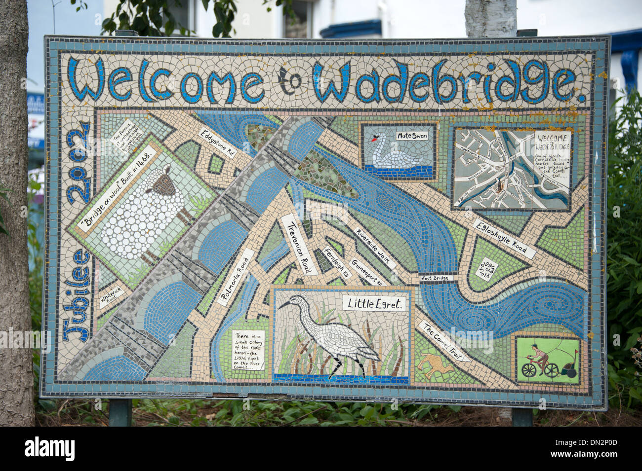 Willkommen bei Wadebridge Stadt Karte Zeichen Cornwall Stockfoto