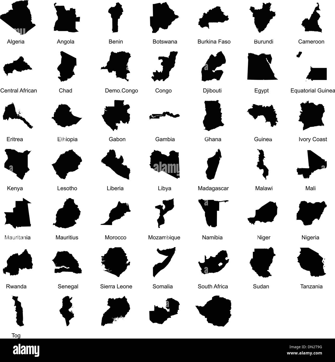 47 afrikanischen Ländern Stock Vektor