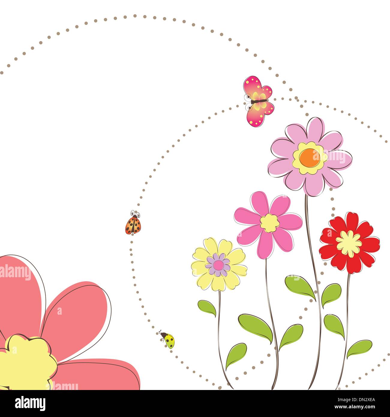 Frühling Blumen mit Schmetterling-Grußkarte Stock Vektor