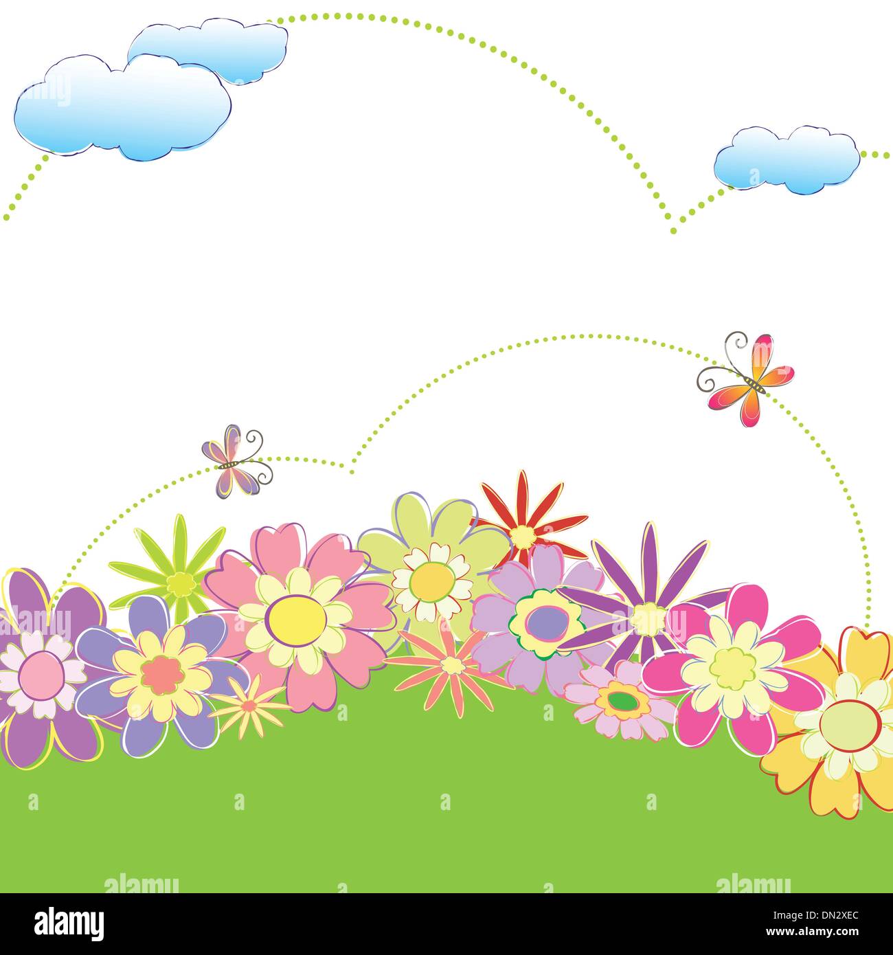 Frühling Blumen mit Schmetterling-Grußkarte Stock Vektor