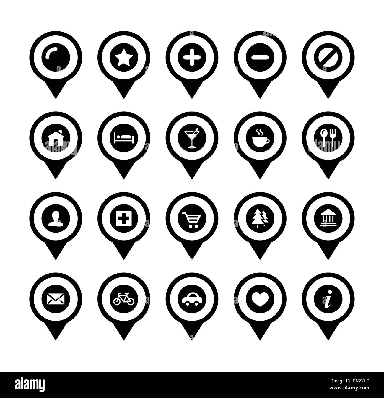 Karte von Ortsmarken, Zeiger Vektor-Icons Set Stock Vektor