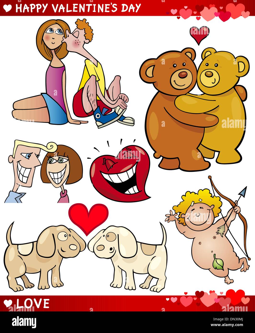 Valentine-Cartoon-Illustration-Liebe-Satz Stock Vektor