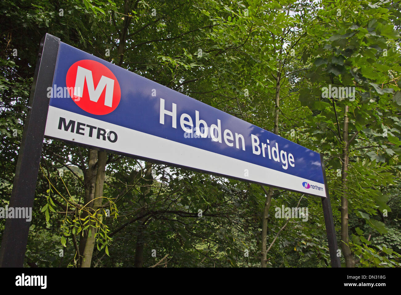 Hebden Bridge Railway Station Zeichen Stockfoto