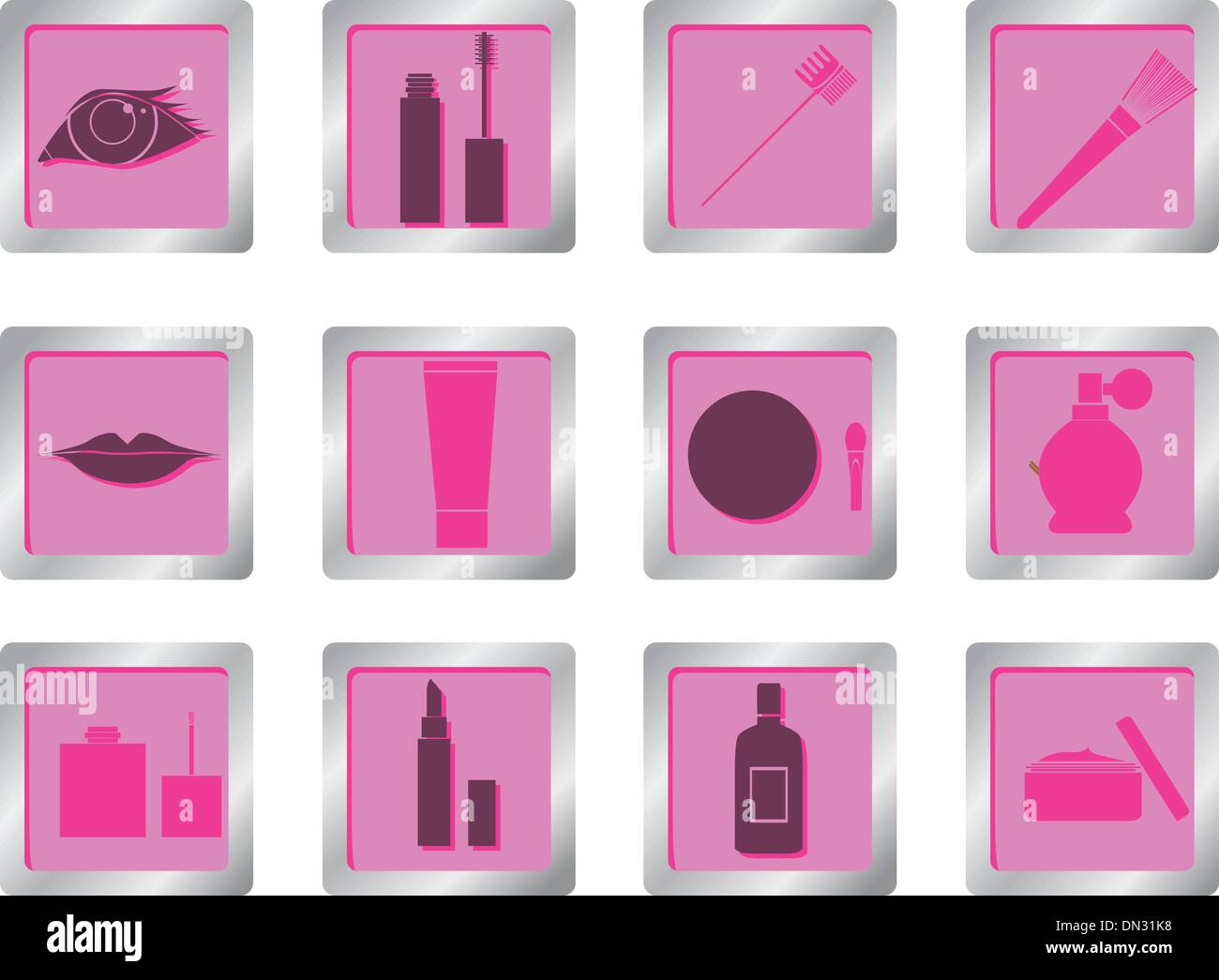 Make-up-Symbole auf quadratische Tasten Stock Vektor