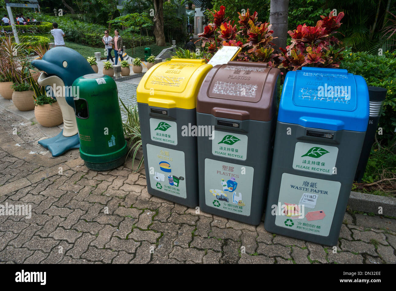 Recycling-Behälter, der Hong Kong Park, Hongkong Stockfoto