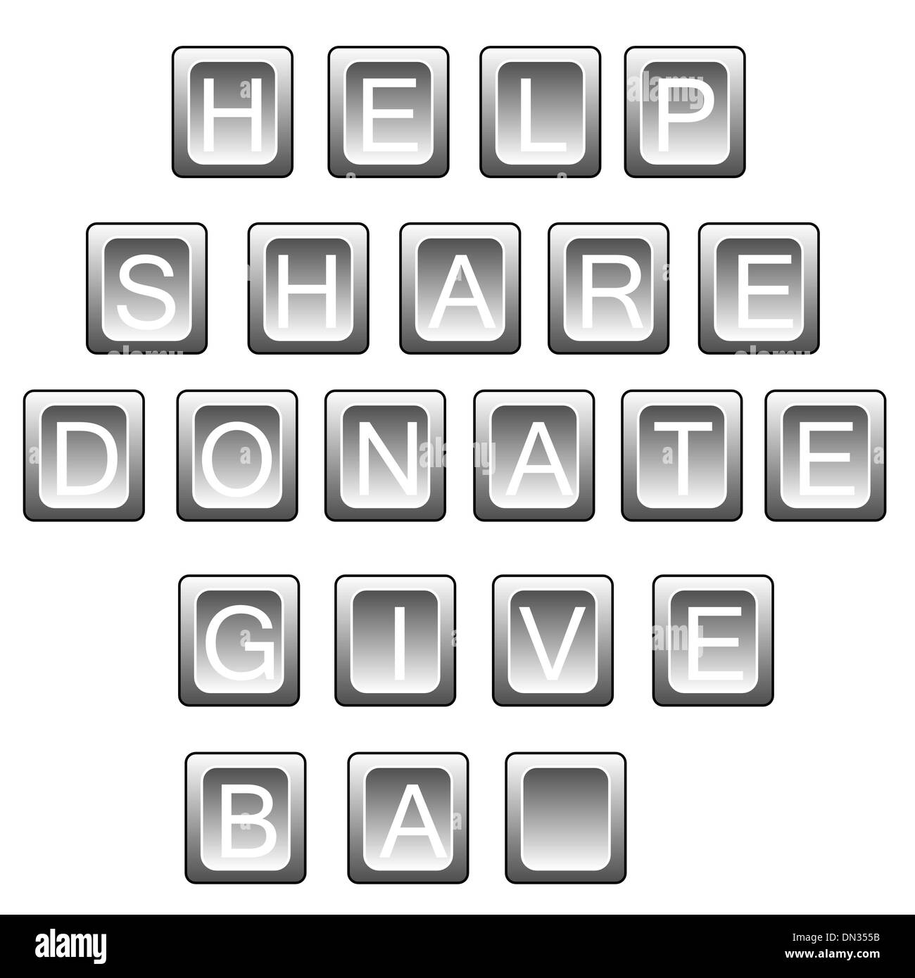 Helfen Sie Anteil in Tastatur Buchstaben Spenden Stock Vektor