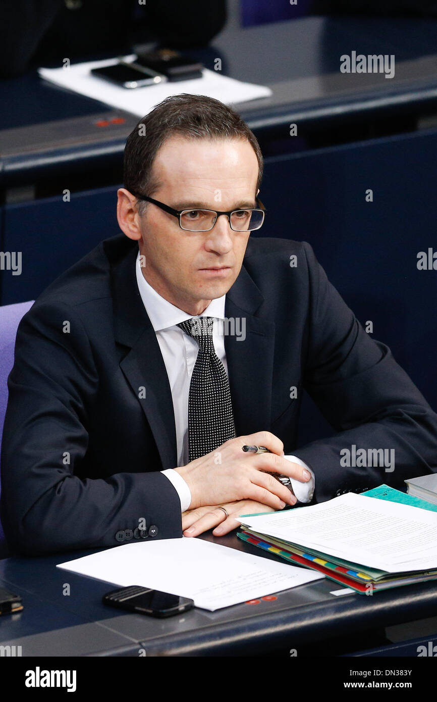 Berlin, Deutschland. 18. Dezember 2013. Sitzung des Deutschen Bundestages - Kanzlerin Merkel gibt ein. Regierungserklärung der nächsten Europäischen Rat. / Foto: Heiko Maas (SPD), Minister für Justiz in Berlin, am 18. Dezember, 2013.Photo: Reynaldo Paganelli/NurPhoto Credit: Reynaldo Paganelli/NurPhoto/ZUMAPRESS.com/Alamy Live-Nachrichten Stockfoto