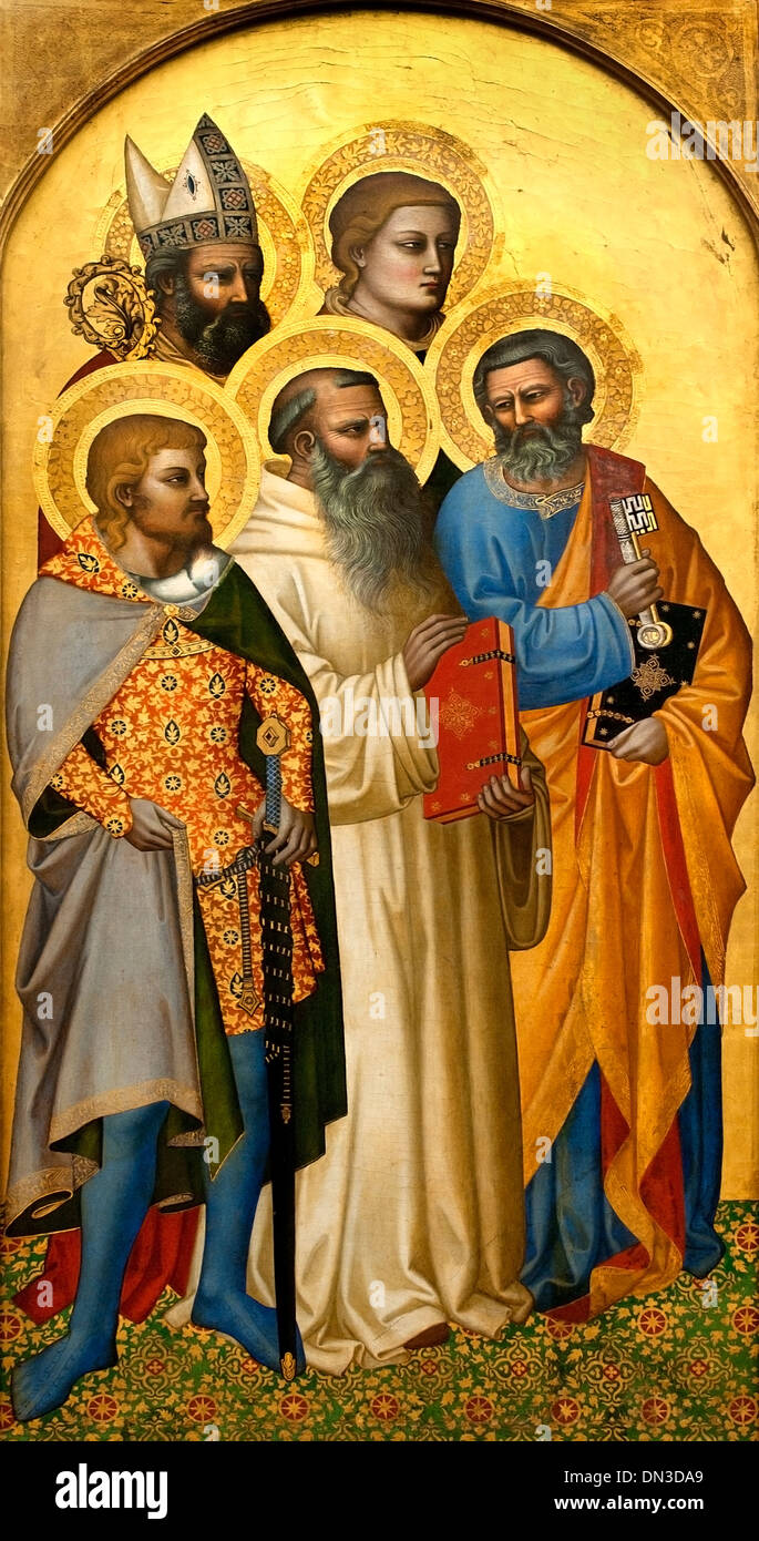 Heiliges Peter Benedict Julian Stephen und eine heilige Bischof von Nardo di Cione 1343-1365 Italien Italienisch Stockfoto
