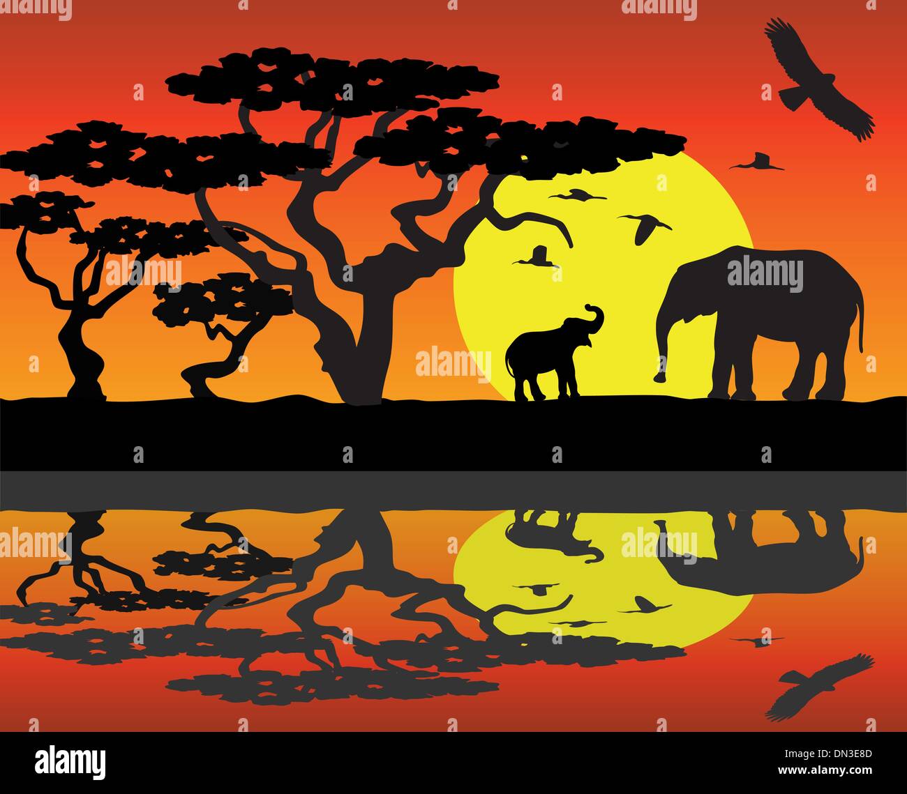 Vektor-Elefanten in Afrika Stock Vektor