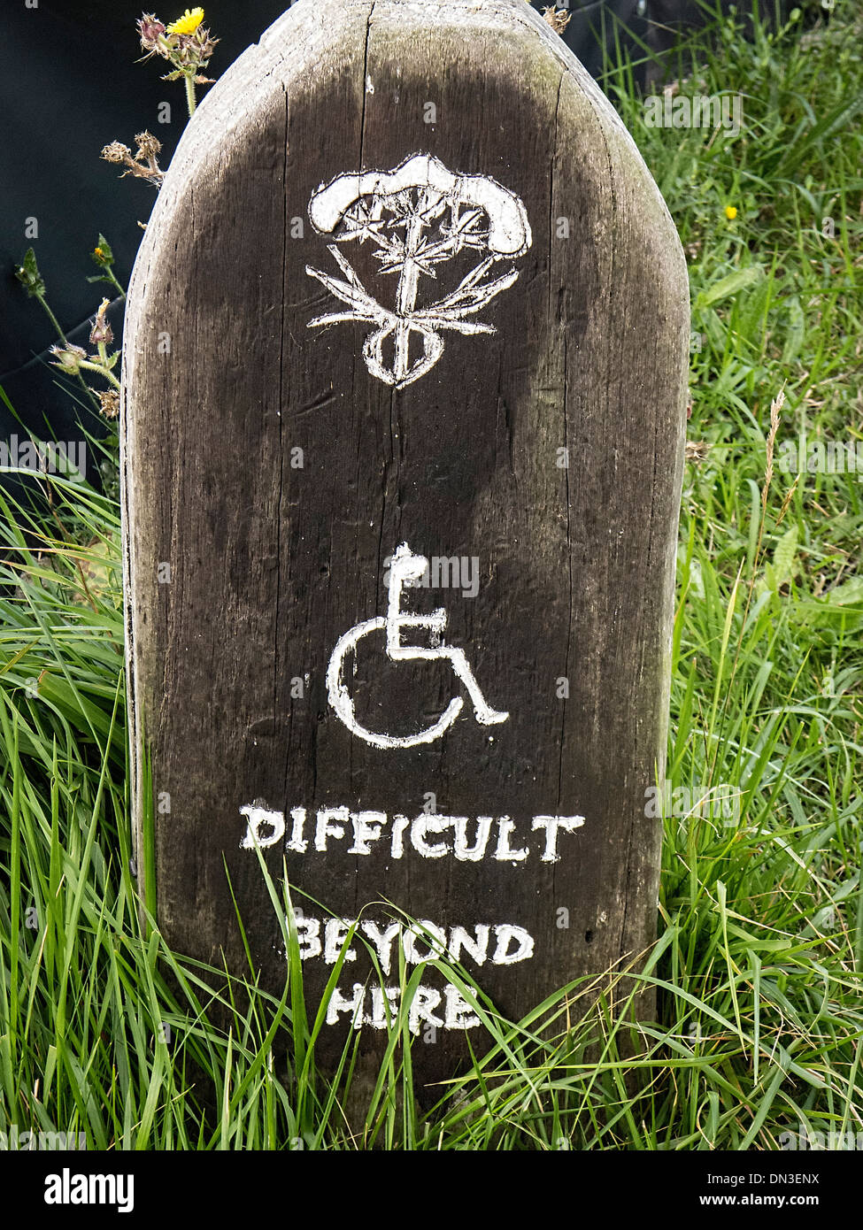 Schild Warnung vor schwierigen Weg für Behinderte PersonsDover, Kent Stockfoto