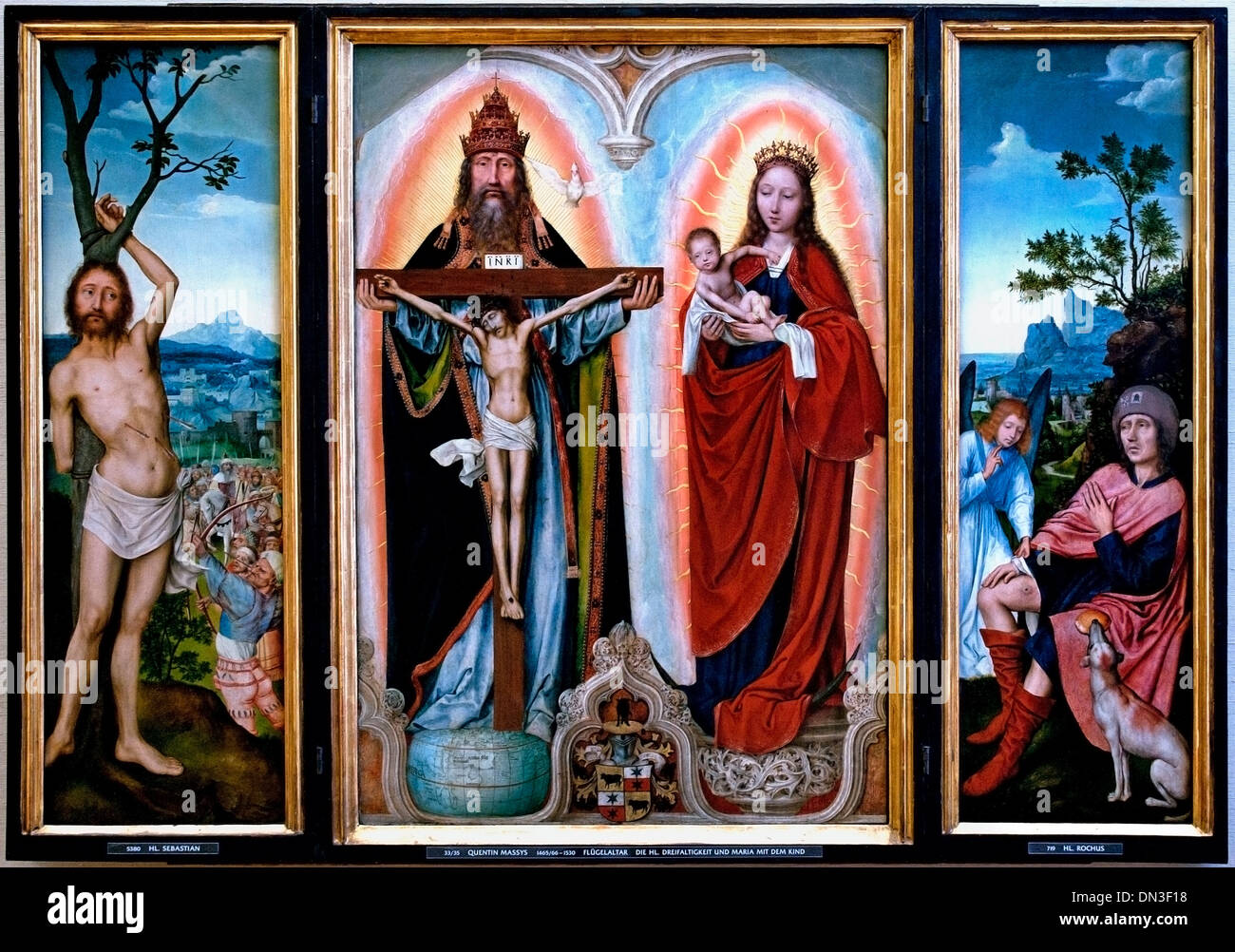 Triptychon der Heiligen Dreifaltigkeit und Maria mit Kind von flämischen Belgien Belgien Quinten Massys (1466-1530) Stockfoto