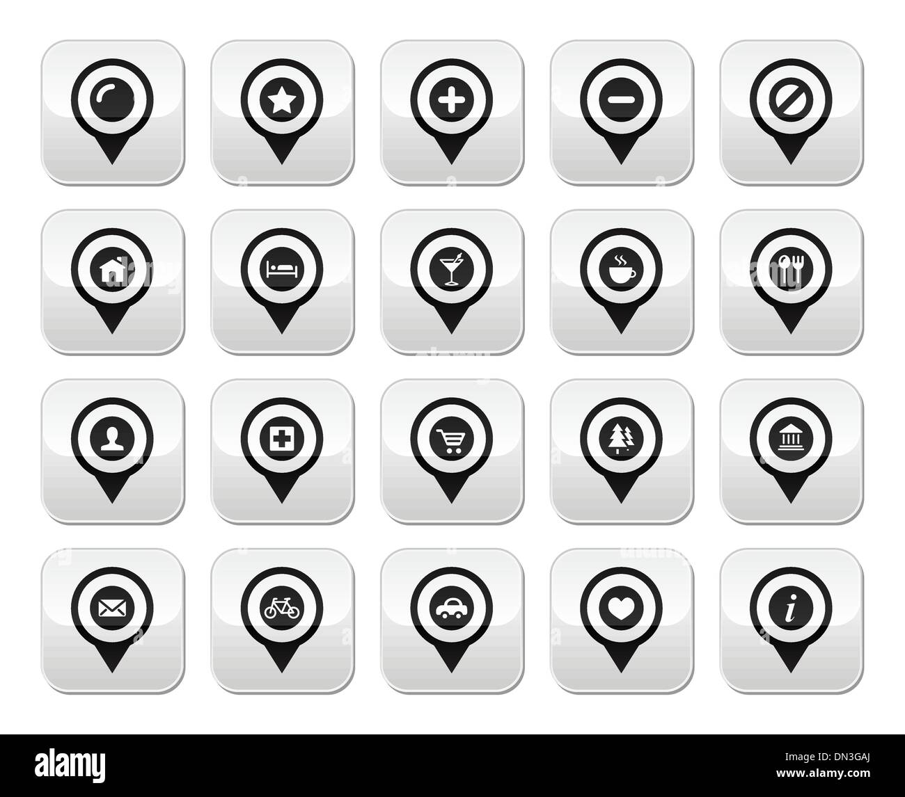 Karte von Ortsmarken, Zeiger Vektor Tasten Set Stock Vektor