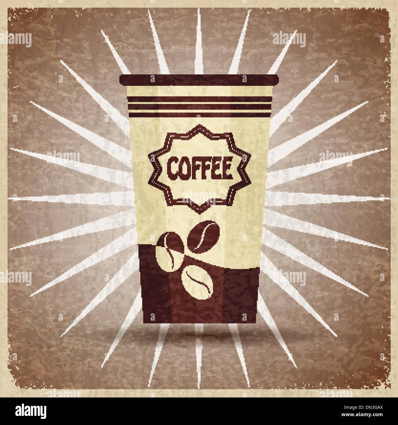Kunststoff-Tasse Kaffee auf einem Vintage-Hintergrund Stock Vektor