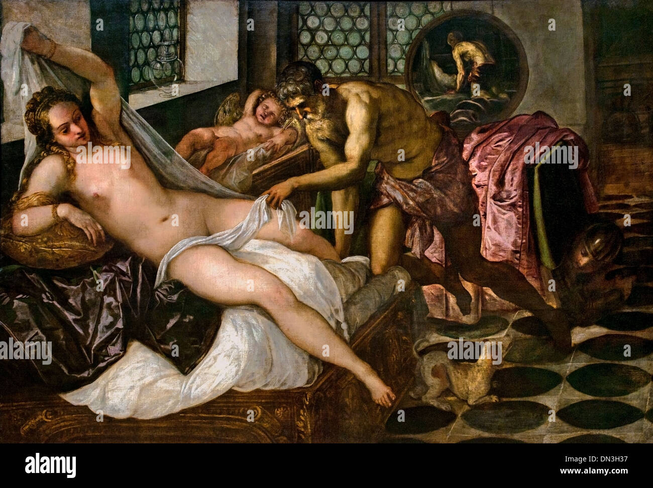 MARS UND VENUS ÜBERRASCHT VON VULCAN 1555 TiTintoretto ( Jacopo Comin ) 1518 - 1594) Italienischer Maler Renaissance Schule Italien Jacopo Tintoretto (real Stockfoto