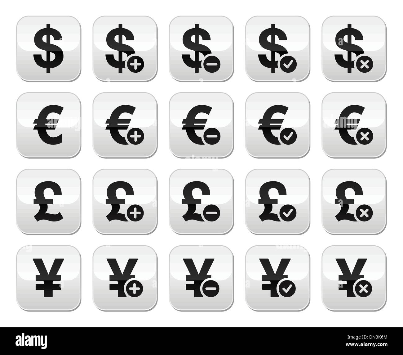 Währung-Austausch-Tasten eingestellt - Dollar, Euro, Yen, Pfund Stock Vektor