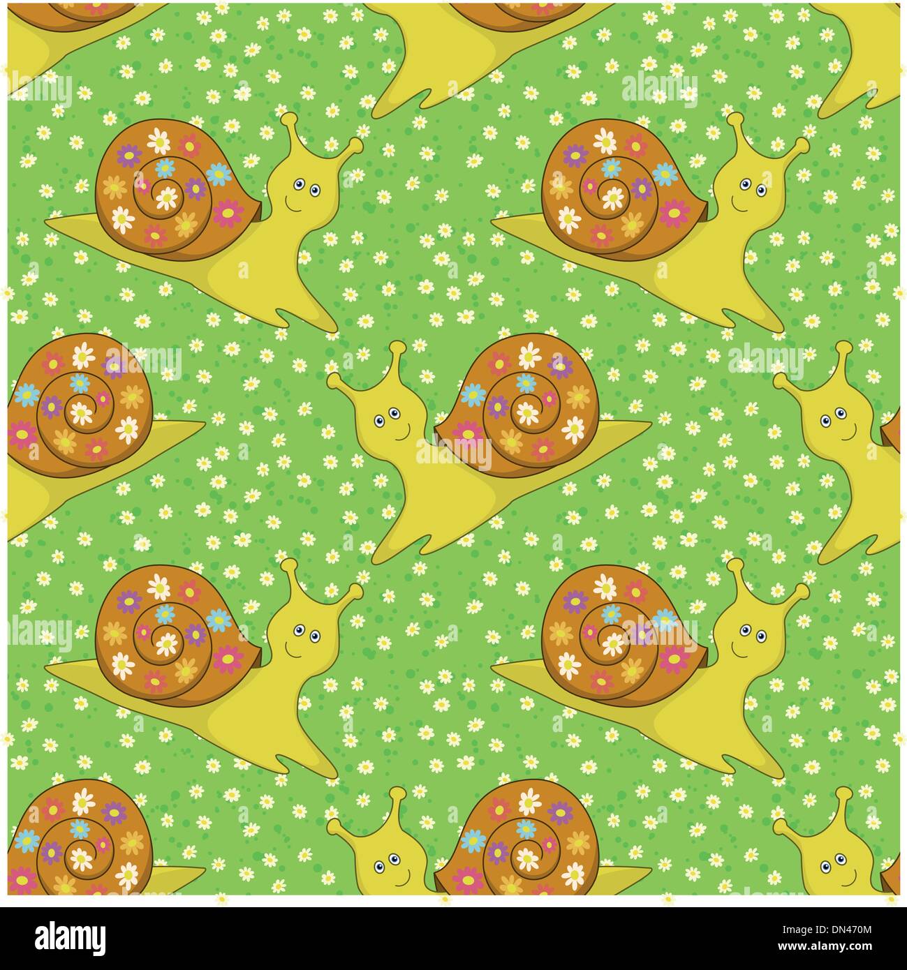 Seamless, Cartoon-Schnecke und Blumen Stock Vektor