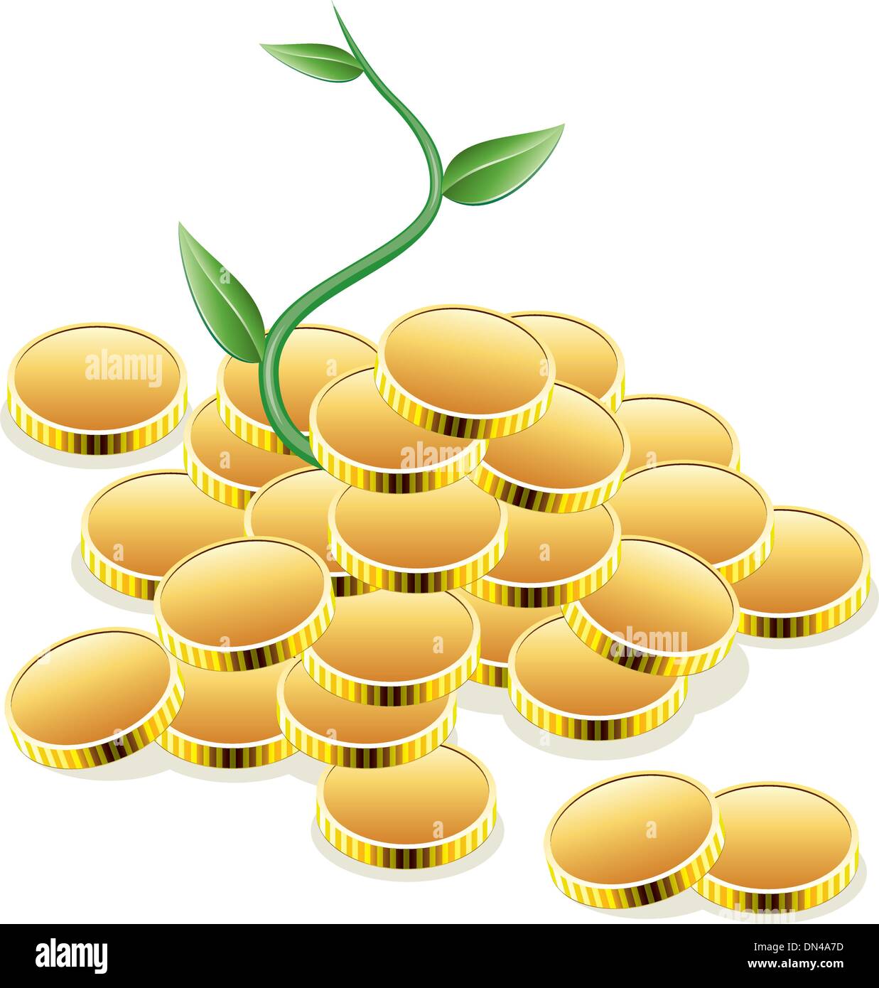 Vektor-goldene Münzen und grüne Pflanze Stock Vektor