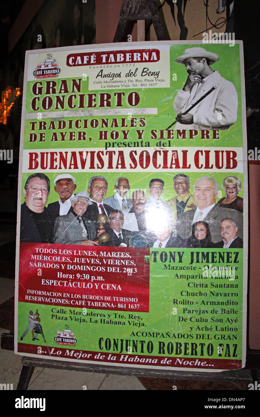 Plakat für Buena Vista Social Club am Café Taberna, Alt-Havanna (La Habana Vieja), Kuba, Karibik, Mittelamerika Stockfoto