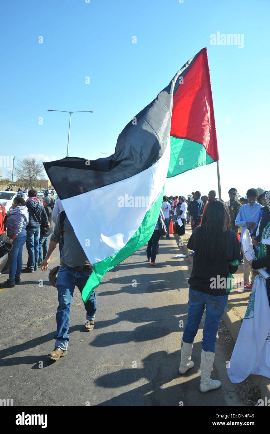 Demonstranten halten eine palästinensische Flagge. Stockfoto