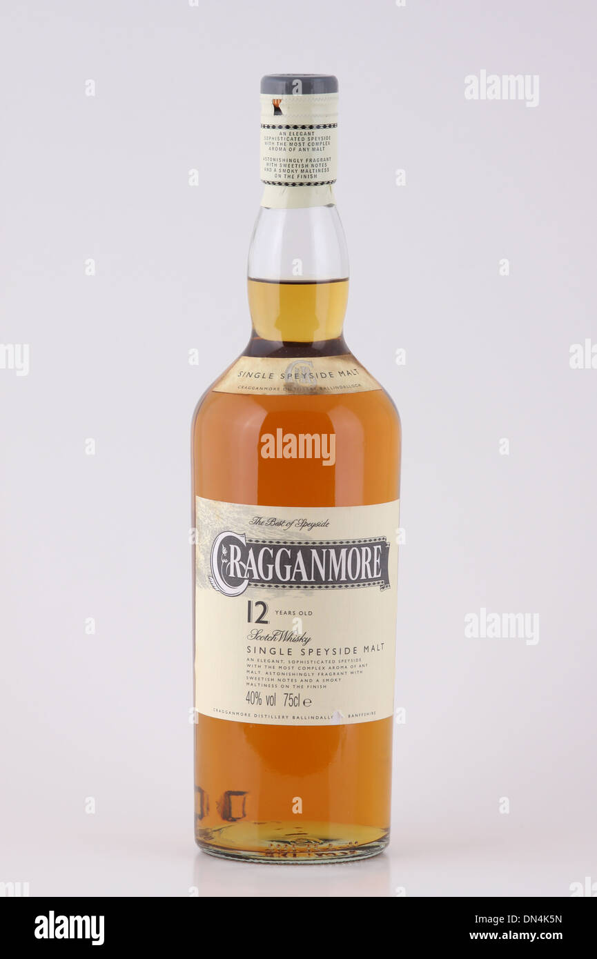 Eine Flasche 12 Jahre alten Cragganmore Scotch Whisky Single Speyside Malt Stockfoto