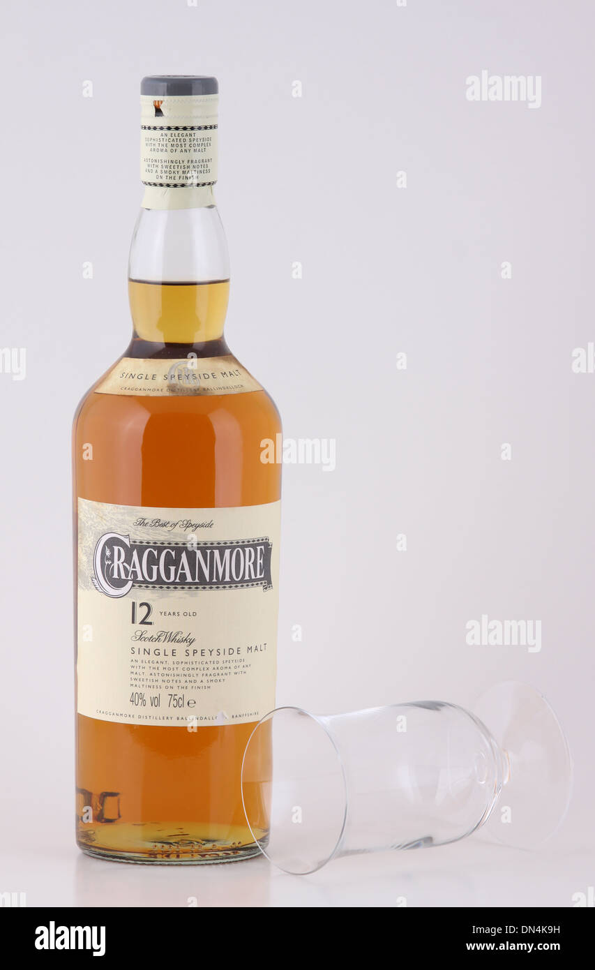 Eine Flasche 12 Jahre alten Cragganmore Scotch Whisky Single Speyside Malt Stockfoto