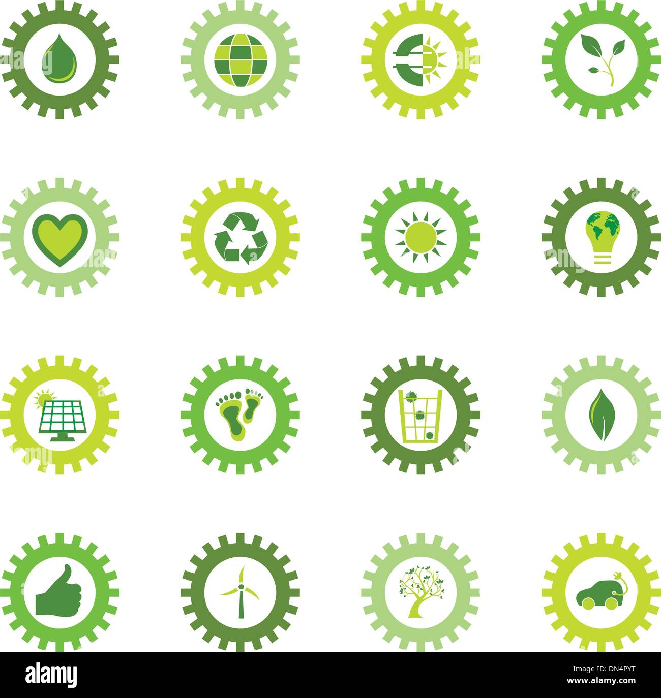 Satz von Zahnrad-Ikonen aus Bio-Eco und Umwelt Symbole Stock Vektor