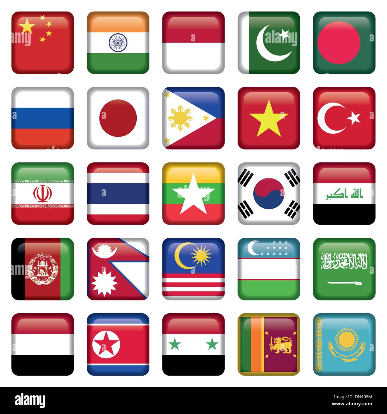 Asia-Flags Square Icons Stock Vektor