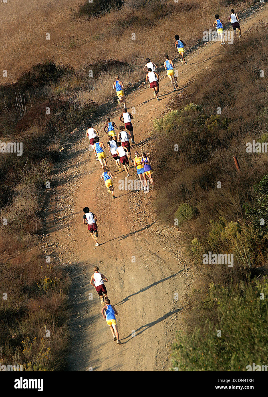 27. Oktober 2006; San Marcos, CA, USA; Die Uni, die jungen ihre Weise herauf die serpentine Trail während ihrer Spritztour 3,1-Meile nahe Quail Valley Park in San Marcos während der San Pasqual versus Mission Hills Langlauf machen treffen sich am Freitag Nachmittag.  Die Eagles Patrick Sheehan gewann das Rennen mit einer Zeit von 17:30.  Obligatorische Credit: Foto von Sean DuFrene/SDU-T/ZUMA Press. (©) Copyright 2006 Stockfoto