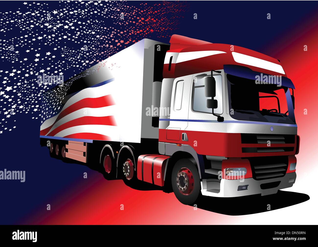 LKW mit Bild der amerikanischen Flagge auf farbigen Vektor-illustration Stock Vektor