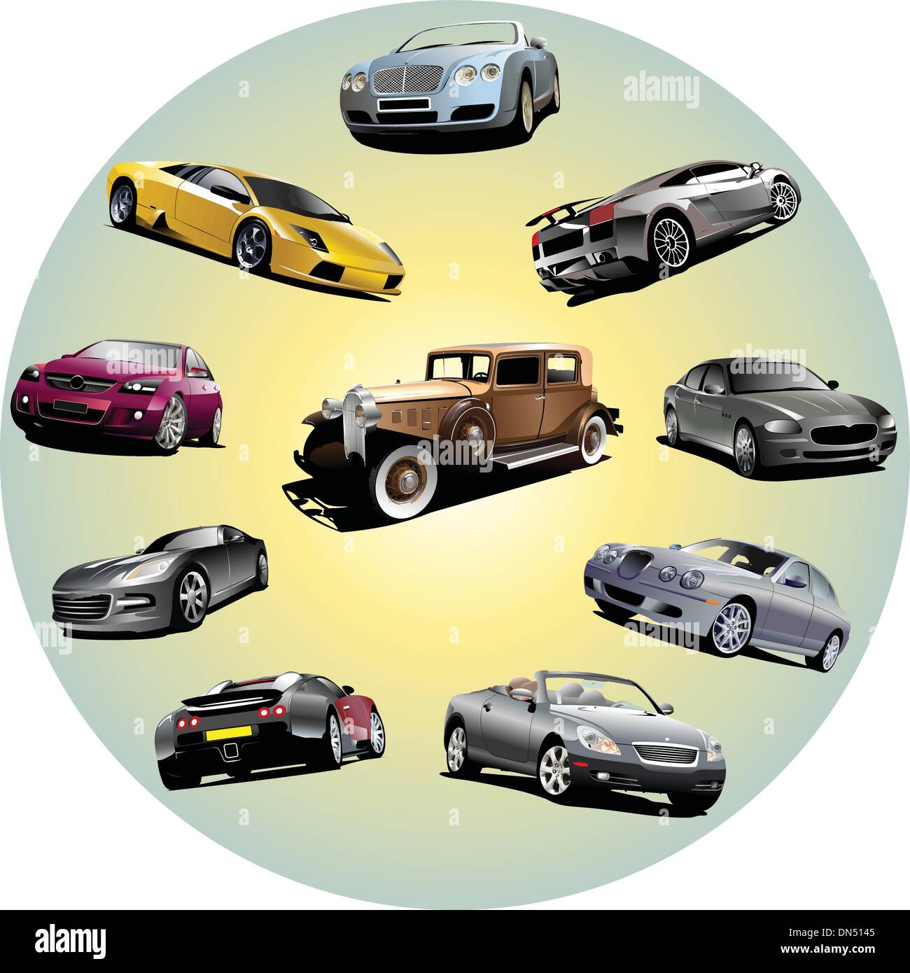 Zehn Autos im Kreis. Vektor-illustration Stock Vektor