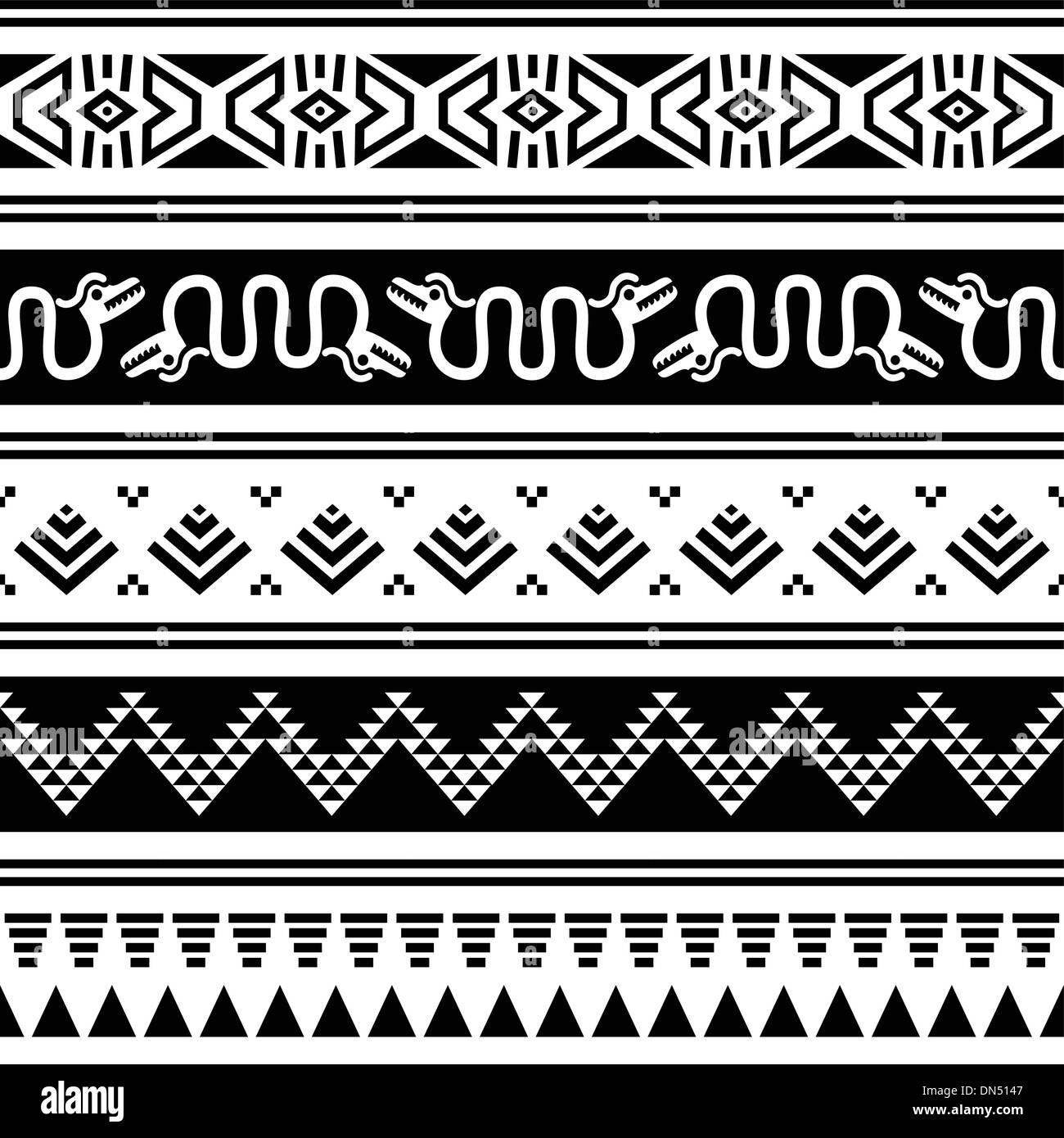 Aztekische Stammes-Musterdesign mit Tieren Stock Vektor