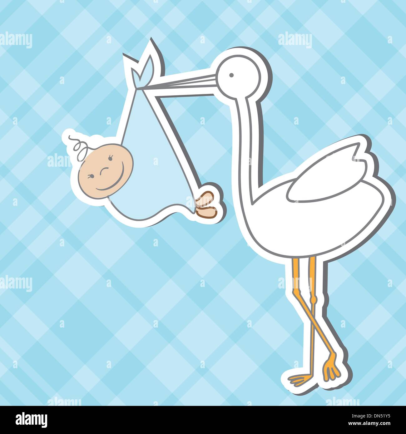 Baby-Einreisekarte mit Storch, das bringt einen netten junge Stock Vektor